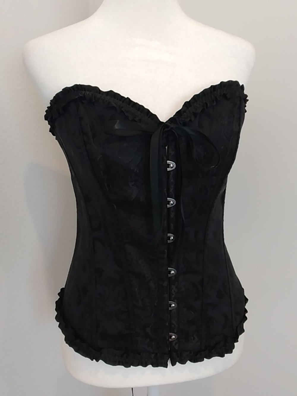 Black Strapless Brocade Corset Bustier Top, M Sexy Whimsigoth Coquette Goddess